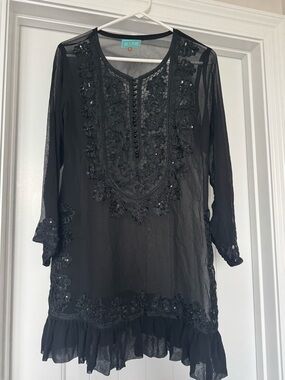 TAJ by Sabrina Crippa Black Silk Swimsuit Beach Cover Up